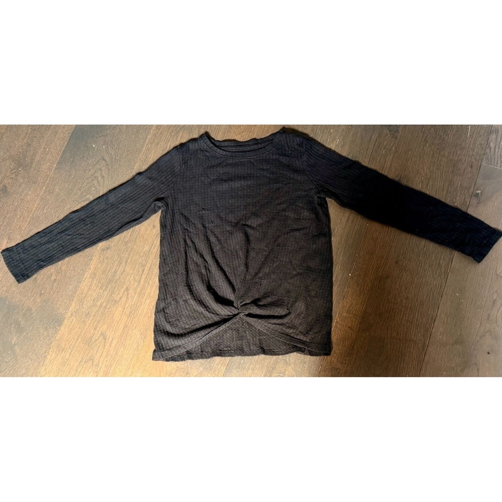 Cat & Jack Girls Black Waffle Knit Twist Front Long Sleeve Top Size L (10/12)